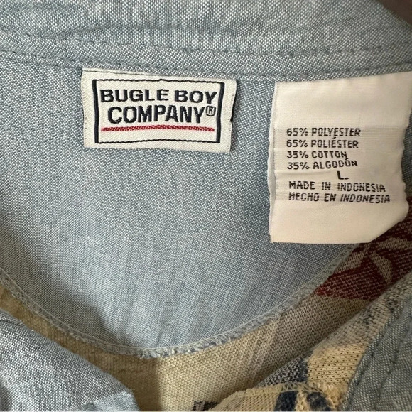 VTG Bugle Boy Y2K Collared Polo Shirt Sail Boat Nautical Short Sleeve L Preppy - Picture 2 of 7